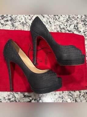Christian Louboutin Lady Peep 150 black python platform stiletto heels 36,5